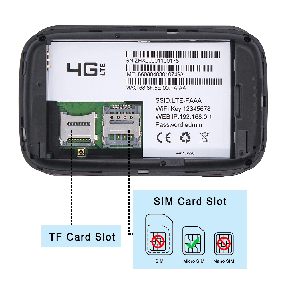 LTE 3G/4G Mifi Wireless Hotspot Modem Pocket WiFi Router with SIM Card Slot and Build-in 2300mAh Battery